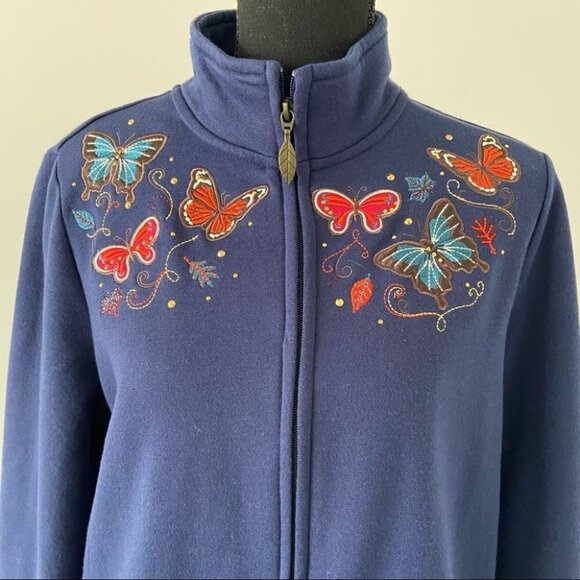 Tradition Floral Butterfly  Embroidered Full Zip Up Fleece Sweatshirt - Picture 2 of 16